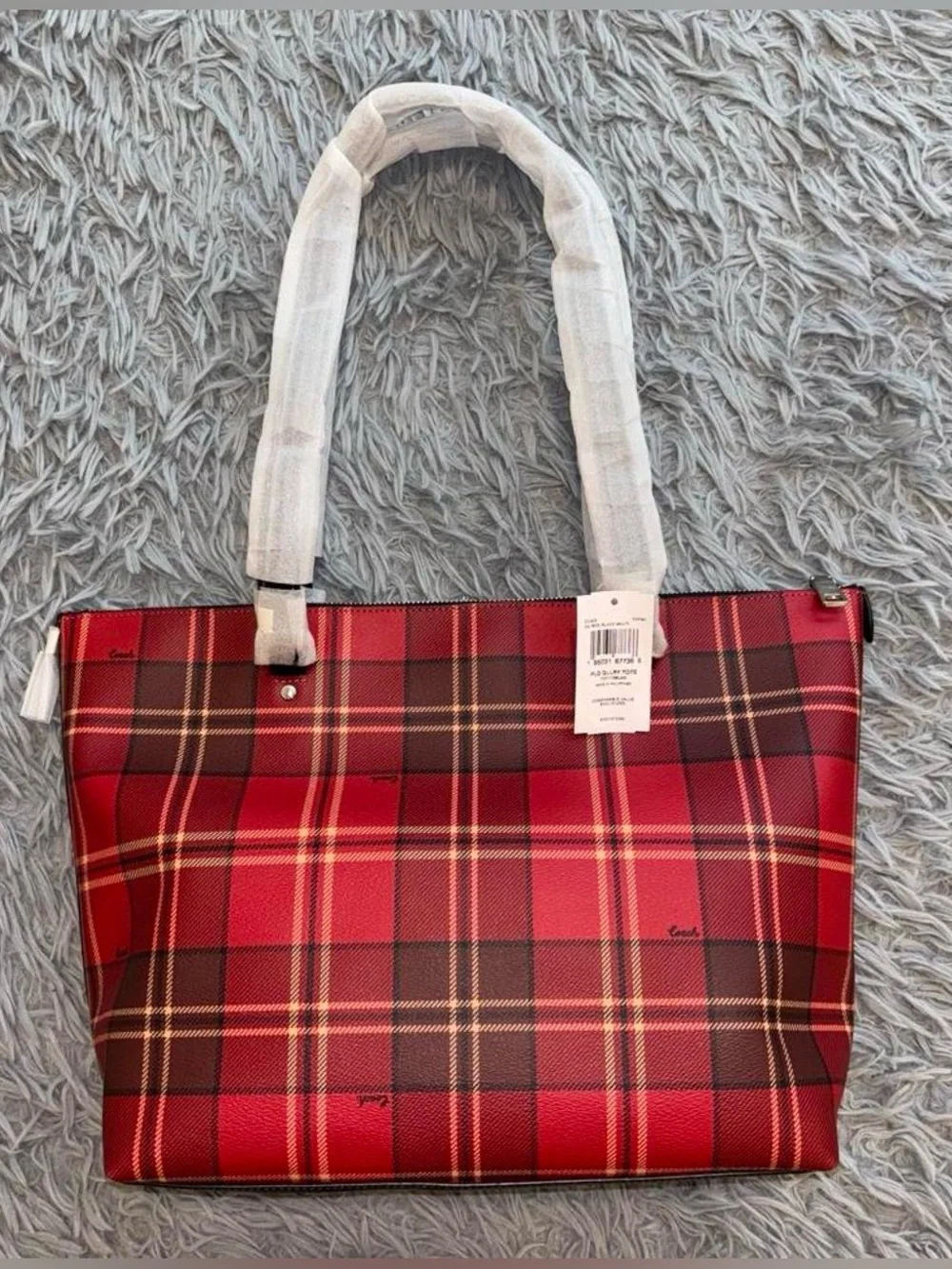 NEW Coach Plaid Gallery Tote Bag Red Tartan Luxury Designer Holiday Christmas